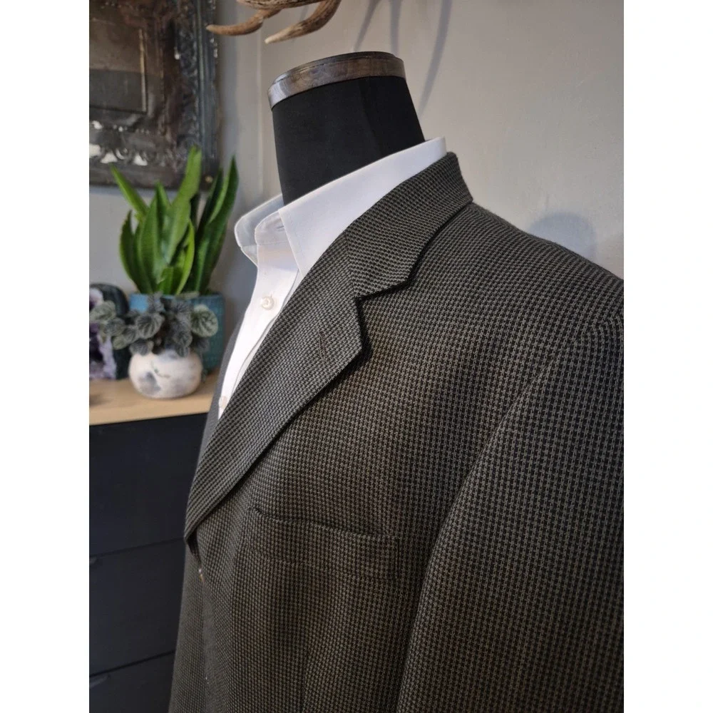 Oscar De La Renta 42R Olive Black Wool Blazer 3 Button Sport Coat Mens
